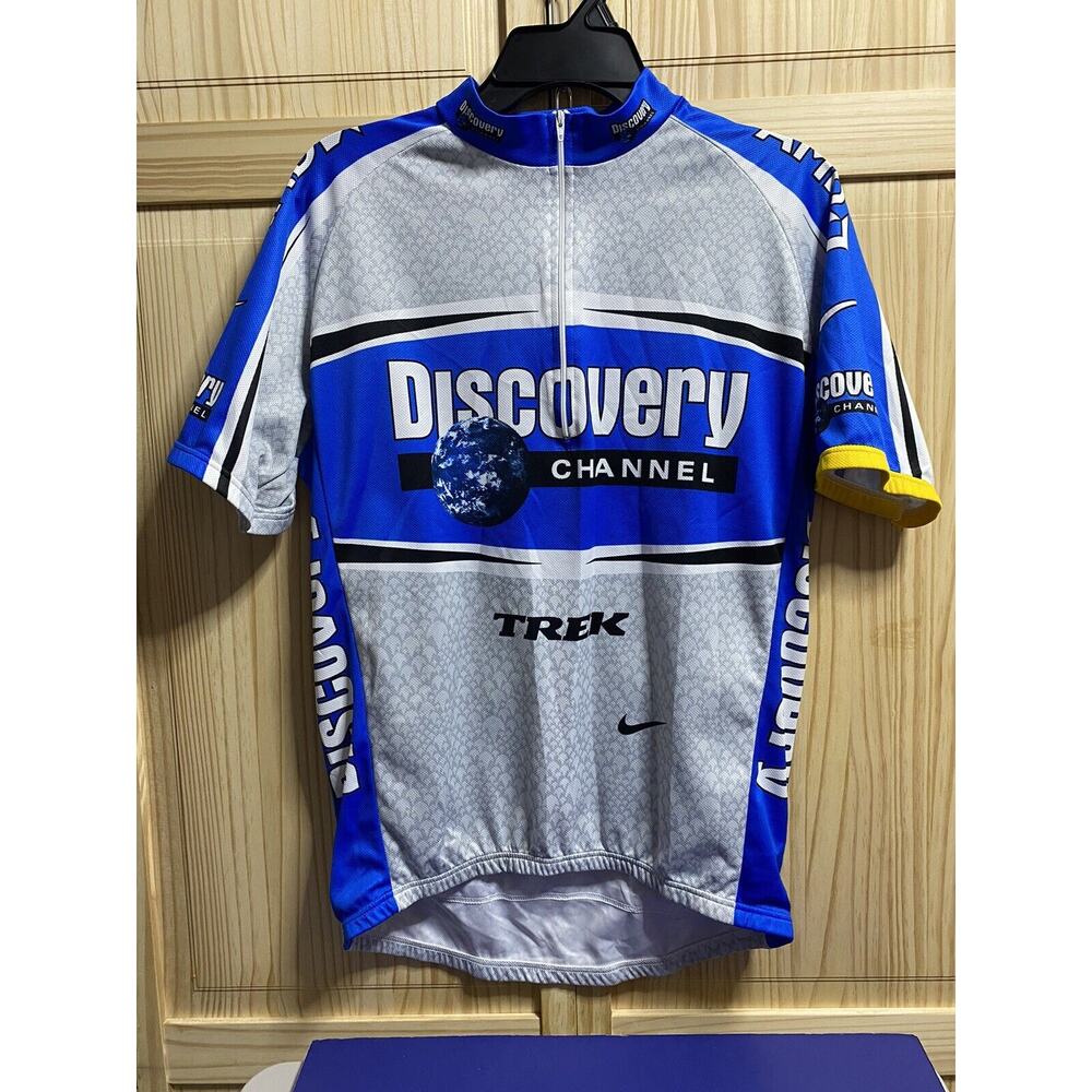 Nike Discovery Trek Cycling Jersey Men Large Gray Blue Short Sleeve - READ!